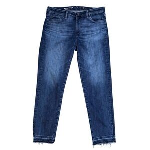 AG Stevie Capri Mid Rise Slim Straight Released Hem Slits Med Blue Denim Size 29